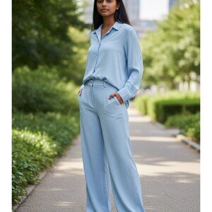 Lauren Ralph Lauren VTG Pant Suit 100% Silk 2 Piece Baby Blue Sz 8P Womens